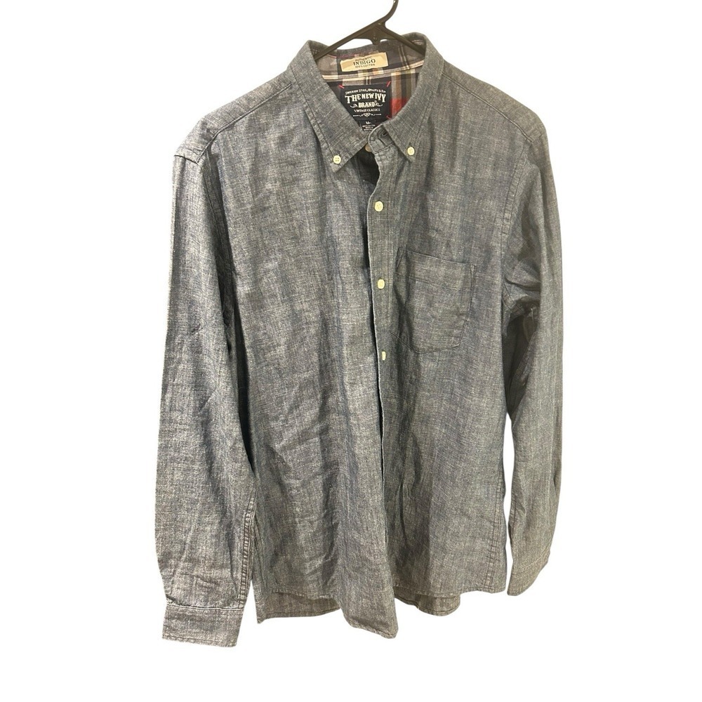 NWT The New Ivy Brand Linen Shirt Blue Denim Button-Up Long Sleeve Flip Cuff - Picture 2 of 5